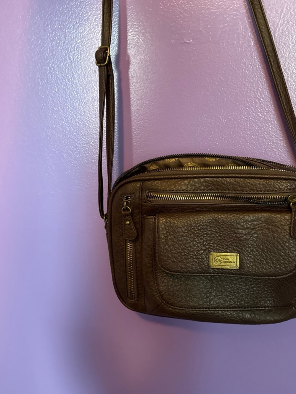 White Mountain Dark Brown Pebbled Leather Crossbody Bag